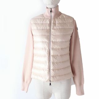 モンクレール(MONCLER)の美品☆正規品 MONCLER モンクレール 21年 CARDIGAN ニット切替 ロゴワッペン付 ZIP UP ダウンジャケット ピンク XS レディース(ダウンジャケット)