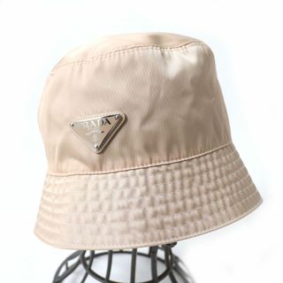 プラダ(PRADA)の美品☆PRADA プラダ 1HC137 テスート トライアングルロゴ/三角ロゴプレート付き ナイロン バケットハット/帽子 ベージュ S イタリア製(ハット)