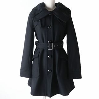 バーバリーブルーレーベル(BURBERRY BLUE LABEL)の極美品☆正規品 バーバリーブルーレーベル FNF08-813 裏地ノバチェック柄 襟ボア スタンドカラー ベルト付 ウールコート レディース 黒 40(その他)