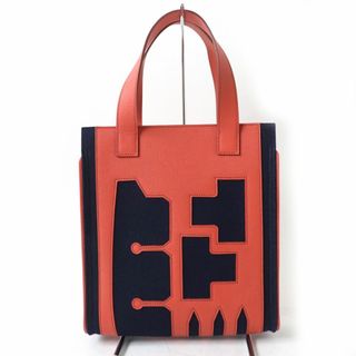 エルメス(Hermes)の未使用品☆HERMES エルメス プティアッシュ ヴォーエプソン/フェルト トートバッグ/ハンドバッグ オレンジ×ネイビー 箱・保存袋付き(ハンドバッグ)