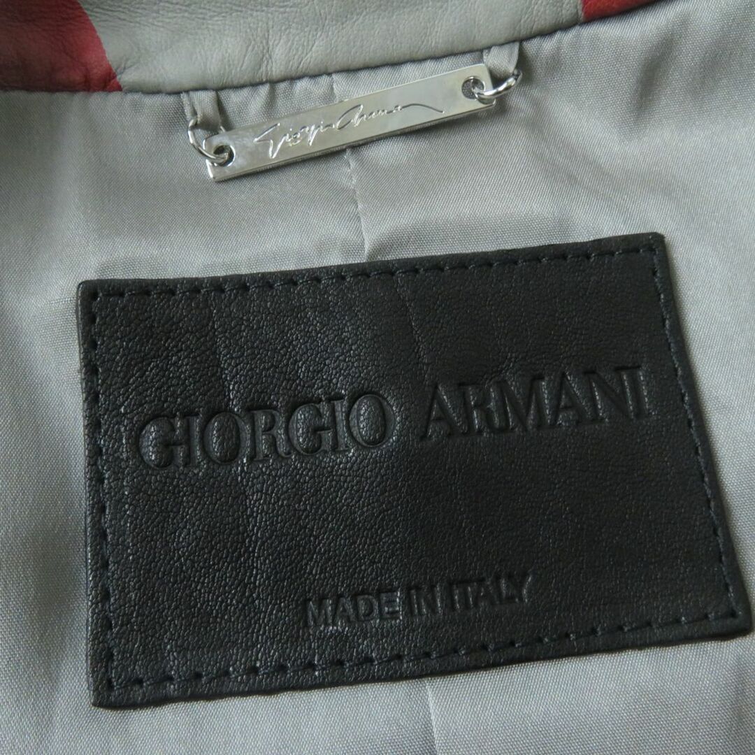 Giorgio Armani(ジョルジオアルマーニ)の美品☆正規品 GIORGIO ARMANI ジョルジオアルマーニ ギャザーデザイン ZIP UP ラムレザー ジャケット グレー×マルチカラー 44 イタリア製 レディースのジャケット/アウター(その他)の商品写真