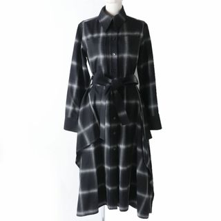 ステラマッカートニー(Stella McCartney)の極美品☆正規品 ステラマッカートニー 602298 20年 チェック柄 ロング丈 長袖 ベルト付 シャツワンピース ブラック×グレー 36 レディース(ロングワンピース/マキシワンピース)