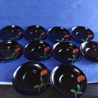 漆塗り　琉球漆器  ハイビスカス　茶托　コースター　10個(漆芸)