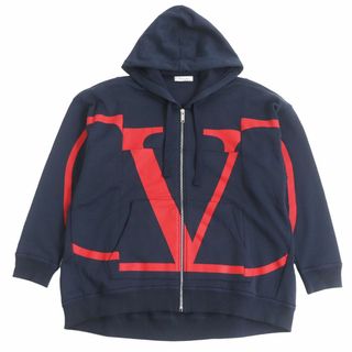 ヴァレンティノ(VALENTINO)の美品□VALENTINO/ヴァレンティノ SV3MF05I5FC Vロゴプリント コットン ジップアップパーカー/フーディー ネイビー XS イタリア製 正規品(パーカー)