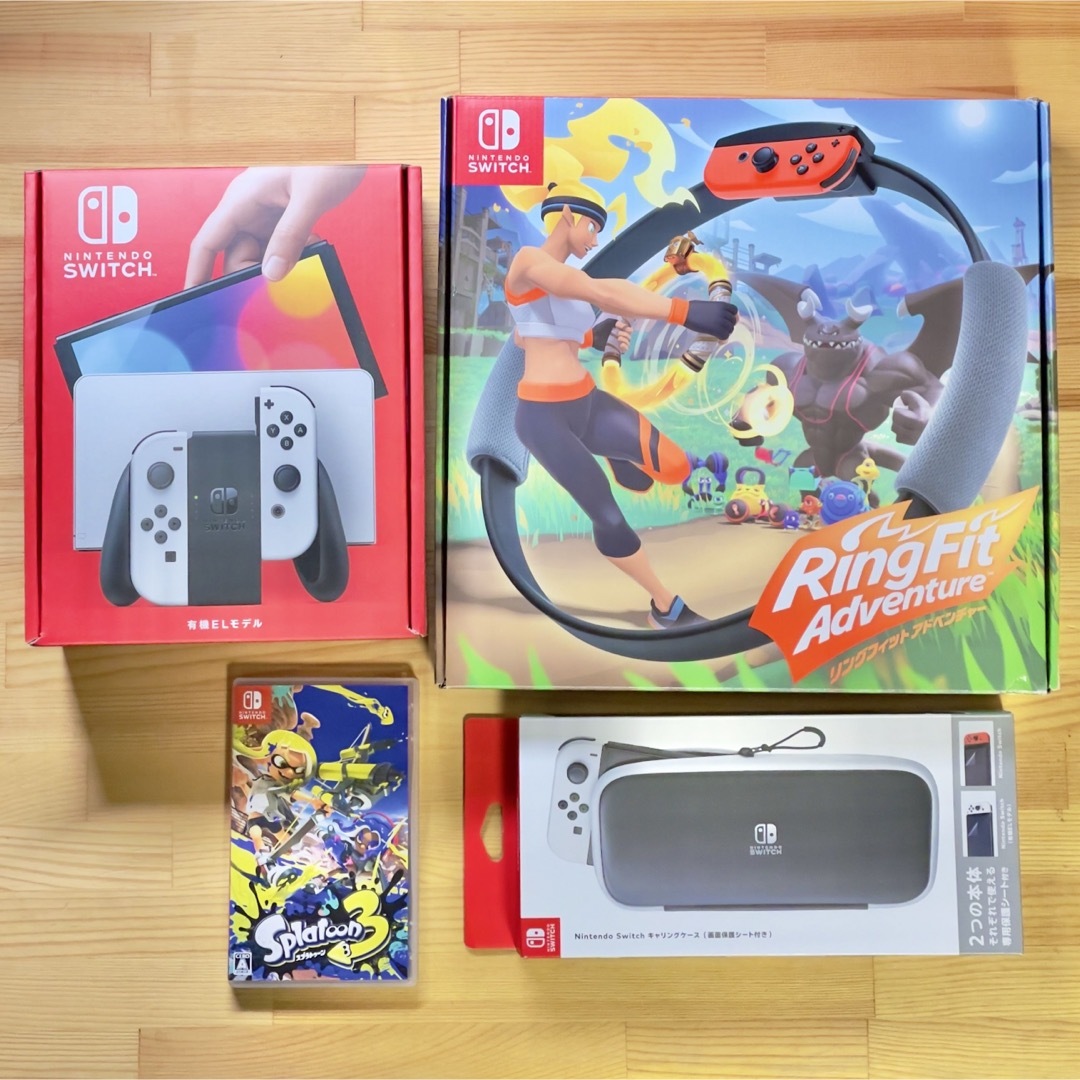 Nintendo Switch(ニンテンドースイッチ)のNintendo Switch 有機EL, Splatoon3, リングフィット エンタメ/ホビーのゲームソフト/ゲーム機本体(家庭用ゲーム機本体)の商品写真