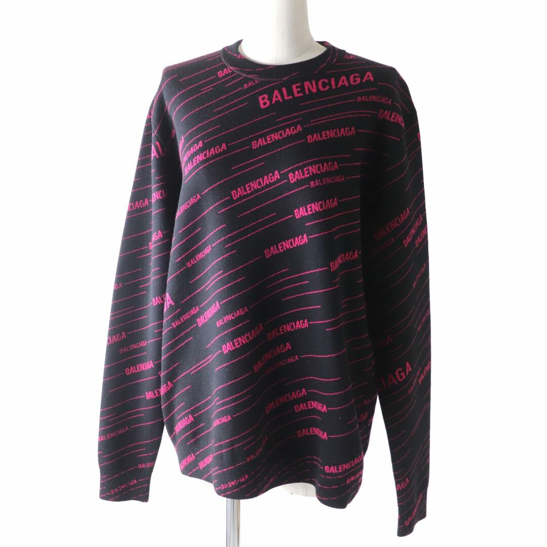 Balenciaga(バレンシアガ)の美品★正規品 BALENCIAGA バレンシアガ 19AW 583094 ロゴ総柄 ダイアゴナル ジャガード ニット／セーター レディース ブラック×ピンク XS その他のその他(その他)の商品写真