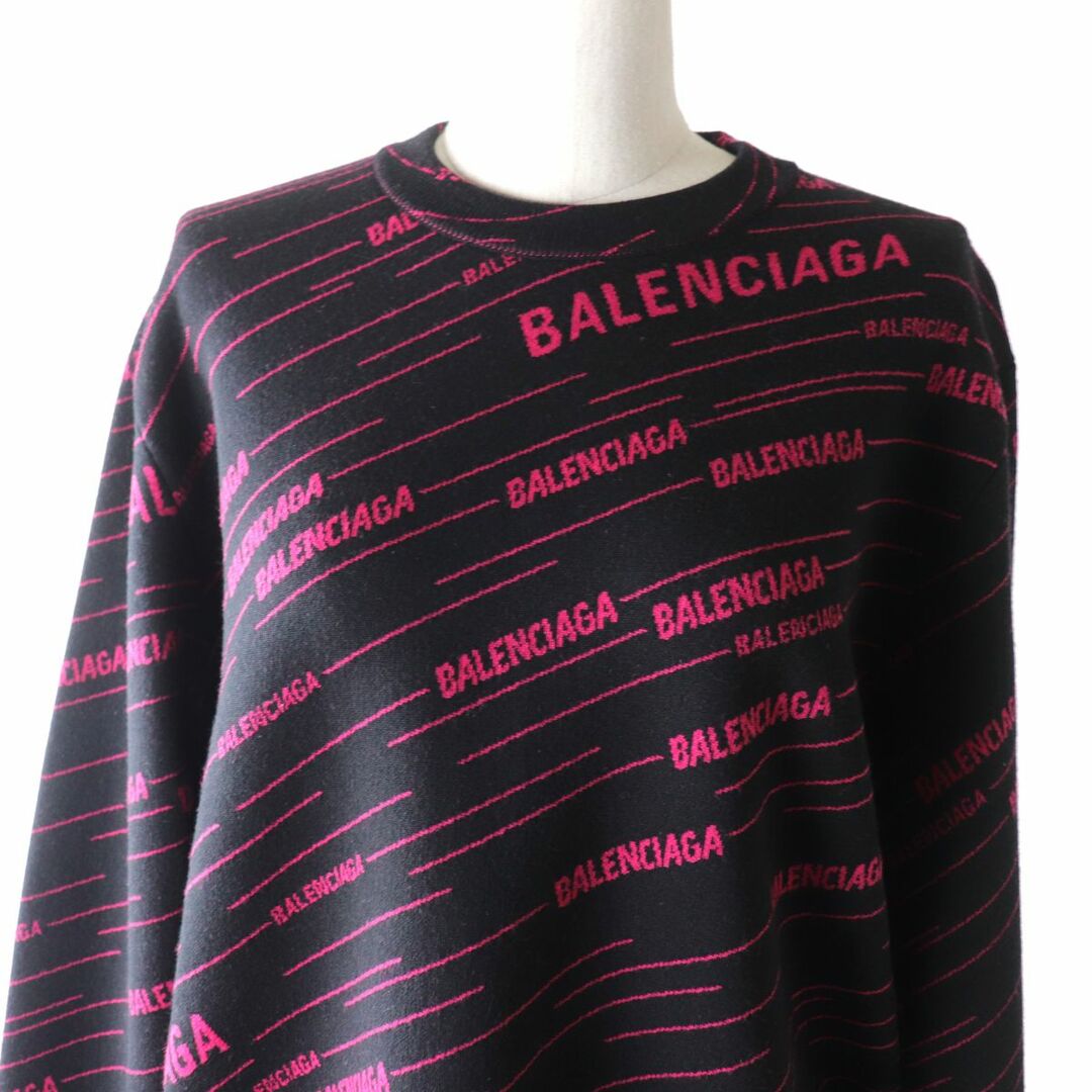 Balenciaga(バレンシアガ)の美品★正規品 BALENCIAGA バレンシアガ 19AW 583094 ロゴ総柄 ダイアゴナル ジャガード ニット／セーター レディース ブラック×ピンク XS その他のその他(その他)の商品写真