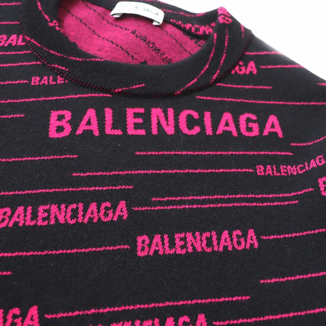 Balenciaga(バレンシアガ)の美品★正規品 BALENCIAGA バレンシアガ 19AW 583094 ロゴ総柄 ダイアゴナル ジャガード ニット／セーター レディース ブラック×ピンク XS その他のその他(その他)の商品写真