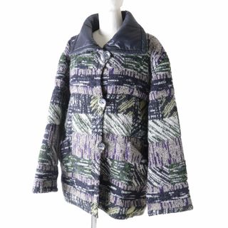 ミッソーニ(MISSONI)の美品★MISSONI ミッソーニ 織柄 マルチ×無地 リバーシブル 中綿入り ニットジャケット マルチ×ブラック M レディース イタリア製 冬物◎(その他)