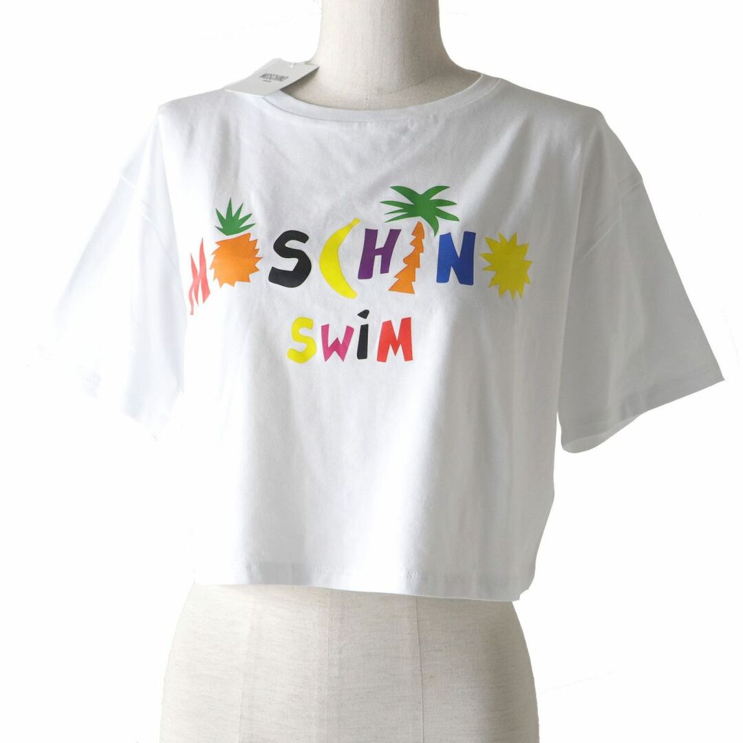 MOSCHINO(モスキーノ)の未使用品◇MOSCHINO モスキーノ 22SS A1905 フロントプリント／ロゴプリント 半袖 クロップド Tシャツ トップス ホワイト 白 レディース S レディースのトップス(Tシャツ(半袖/袖なし))の商品写真