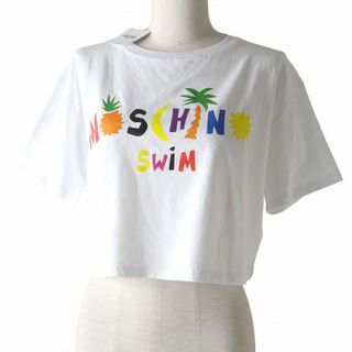 モスキーノ(MOSCHINO)の未使用品◇MOSCHINO モスキーノ 22SS A1905 フロントプリント／ロゴプリント 半袖 クロップド Tシャツ トップス ホワイト 白 レディース S(Tシャツ(半袖/袖なし))