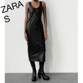 ザラ(ZARA)のフェイクレザーミディワンピース(ロングワンピース/マキシワンピース)