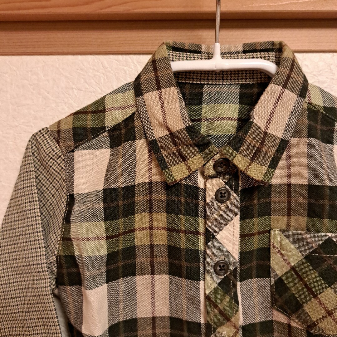 COMME CA DU MODE(コムサデモード)のCOMME CA green チェック　シャツ　長袖　80 綿100％ キッズ/ベビー/マタニティのベビー服(~85cm)(シャツ/カットソー)の商品写真