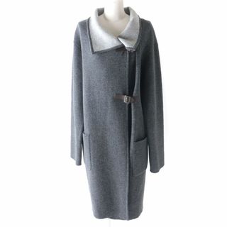 フォクシー(FOXEY)の美品★正規品 FOXEY フォクシー 40370 レザー使い 長袖 ニットコート／ウールコート レディース トリムグレイ 日本製 エレガント◎(ロングコート)