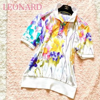 LEONARD - 美品 レオナール ポロシャツ L 花柄 トリム レオナールスポーツ