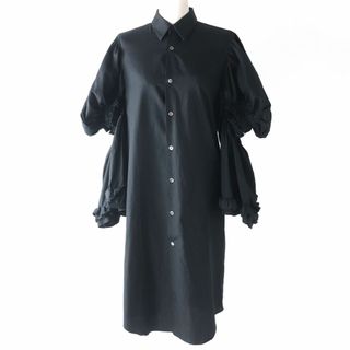 コムデギャルソン(COMME des GARCONS)の極美品★正規品 コムデギャルソン GD-B008 2019年 コットン100％ フリル ギャザー ボリューム 変形 シャツワンピース ブラック XS 日本製(ロングワンピース/マキシワンピース)