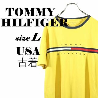 トミーヒルフィガー(TOMMY HILFIGER)の【US古着】トミーヒルフィガー デカロゴ センターロゴ 半袖 ボロTシャツ L(Tシャツ/カットソー(半袖/袖なし))