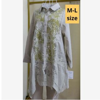 【ご専用】新品　M-L   ミセス　花柄　レース　綿ブラウス　羽織　ベージュ系(シャツ/ブラウス(長袖/七分))