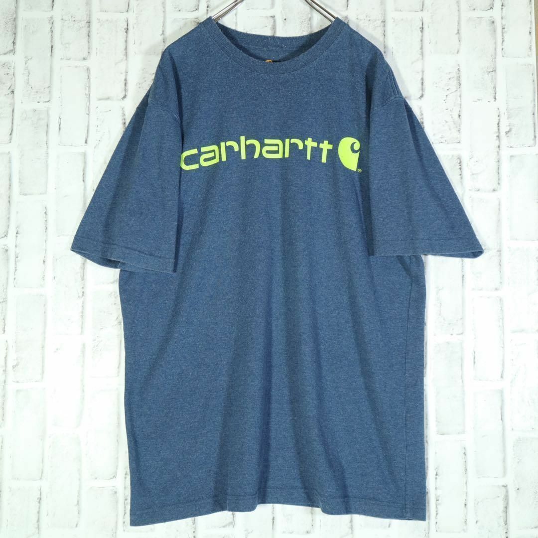 carhartt(カーハート)の【希少デザイン】Carhartt センターロゴ デカロゴ ボロTシャツ ブルー メンズのトップス(Tシャツ/カットソー(半袖/袖なし))の商品写真