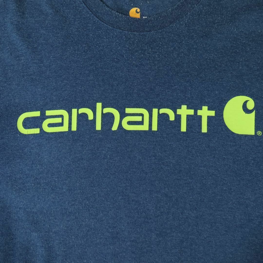 carhartt(カーハート)の【希少デザイン】Carhartt センターロゴ デカロゴ ボロTシャツ ブルー メンズのトップス(Tシャツ/カットソー(半袖/袖なし))の商品写真