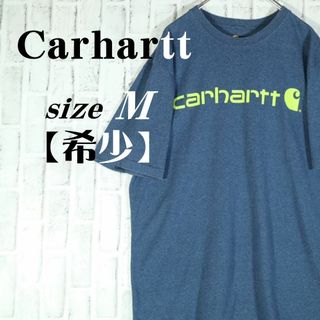 カーハート(carhartt)の【希少デザイン】Carhartt センターロゴ デカロゴ ボロTシャツ ブルー(Tシャツ/カットソー(半袖/袖なし))