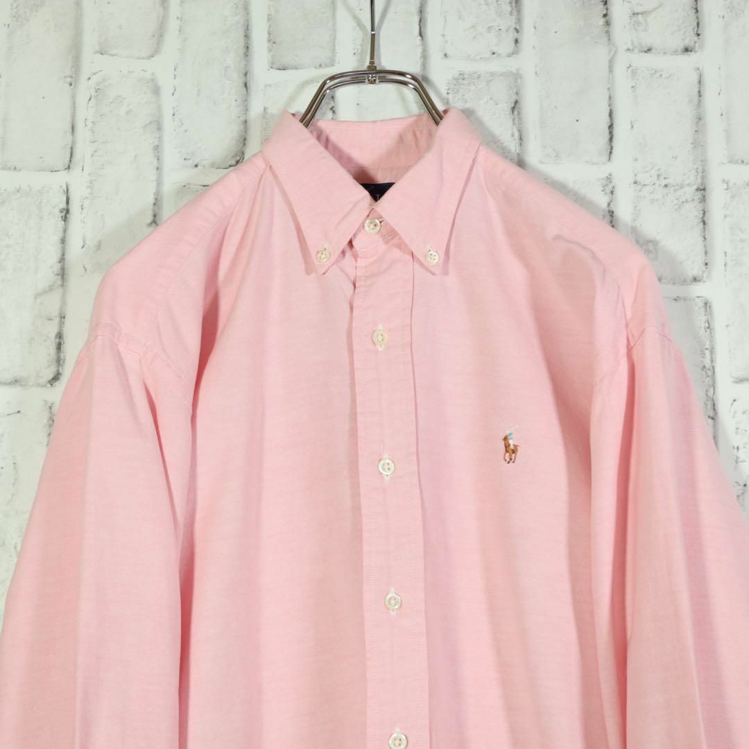 POLO RALPH LAUREN(ポロラルフローレン)の【US古着】ボタンダウンシャツ ワンポイント 刺しゅうロゴ ライトピンク 8 メンズのトップス(シャツ)の商品写真