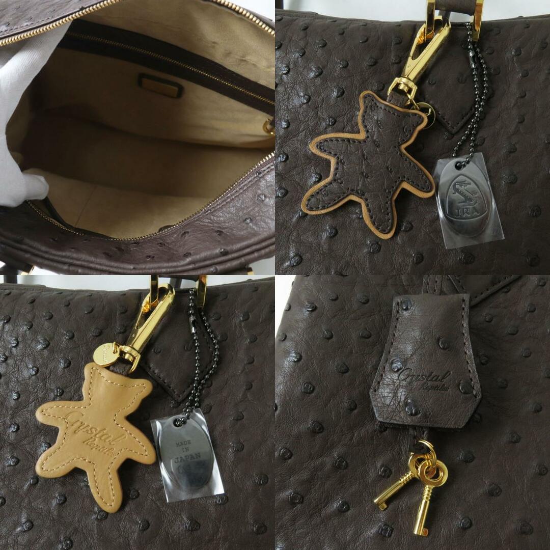 OSTRICH(オーストリッチ)の未使用品☆JRA付 LEATHER JEWELS レザージュエルズ オーストリッチレザー ハンドバッグ ダークブラウン 保袋・鍵・パドロック・チャーム付 レディースのバッグ(ハンドバッグ)の商品写真