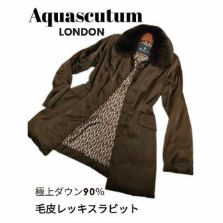 アクアスキュータム(AQUA SCUTUM)のアクアスキュータム ロングダウンコート 総柄 フォックスファー ブラウン(ダウンジャケット)