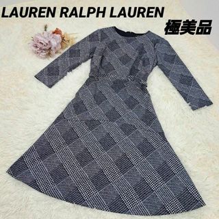 ラルフローレン(Ralph Lauren)の【極美品】ローレンラルフローレン　ワンピース　千鳥格子　Aライン　ベルト付　4(ロングワンピース/マキシワンピース)