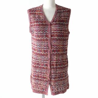 ミッソーニ(MISSONI)の極美品☆MISSONI SPORT ミッソーニスポーツ 織柄 Vネック ロング丈 ニット ベスト マルチカラー 42 レディース イタリア製(ベスト/ジレ)