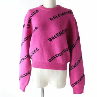 バレンシアガ(Balenciaga)の極美品☆正規品 BALENCIAGA バレンシアガ 18年 510243 ジャガードロゴ 長袖 ウール ニット セーター ピンク×ブラック 36 イタリア製(ニット/セーター)