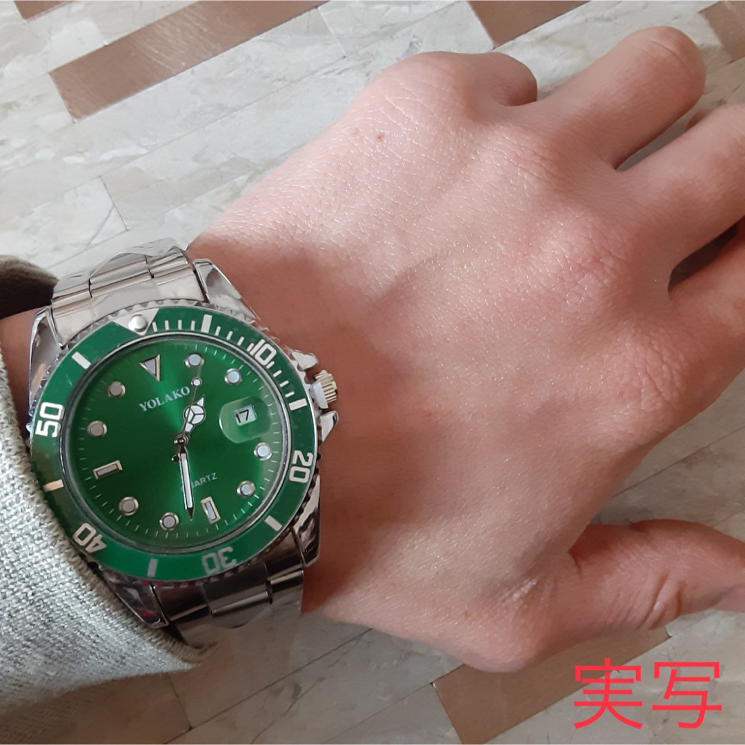 ①◇670在庫わずか☆メンズ ビジネス クォーツ 腕時計 シルバー×グリーン メンズの時計(腕時計(アナログ))の商品写真