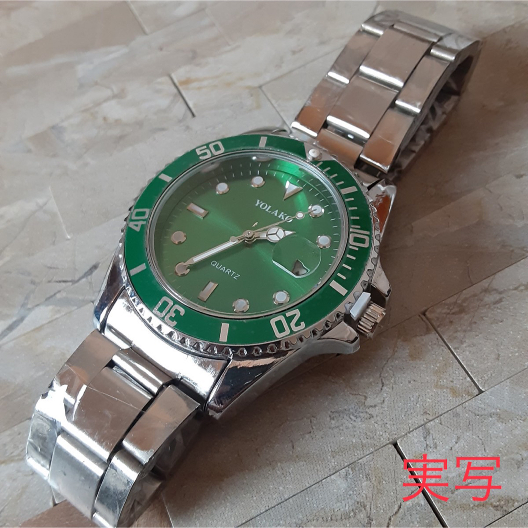 ①◇670在庫わずか☆メンズ ビジネス クォーツ 腕時計 シルバー×グリーン メンズの時計(腕時計(アナログ))の商品写真
