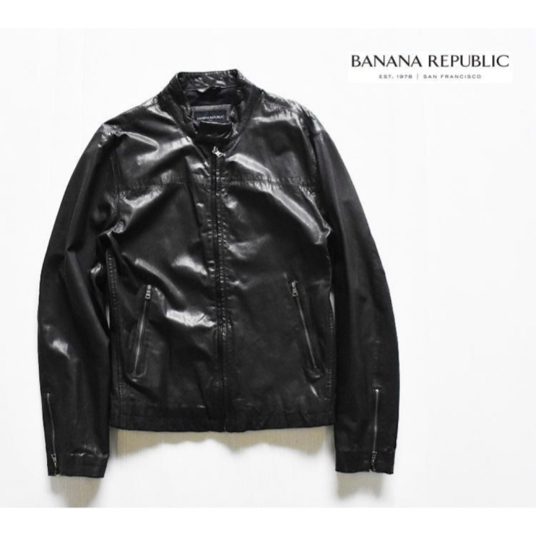 Banana Republic(バナナリパブリック)のBANANA REPUBLIC レザー シングルライダース ジャケット 黒 S メンズのジャケット/アウター(ライダースジャケット)の商品写真