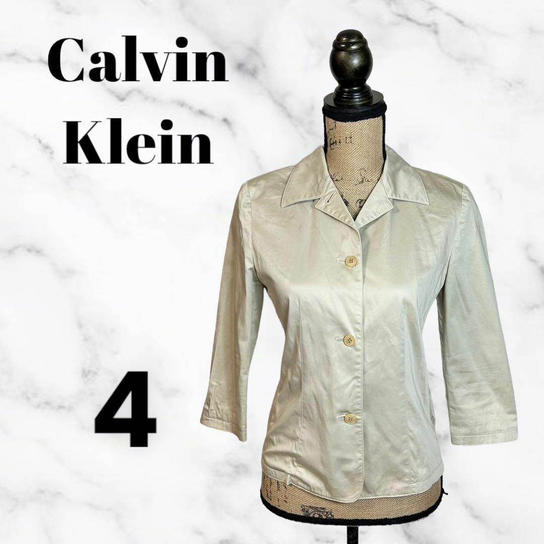 Calvin Klein(カルバンクライン)の【Calvin Klein】テーラードジャケット　綿　薄手　ベージュ　4 M相当 レディースのジャケット/アウター(テーラードジャケット)の商品写真