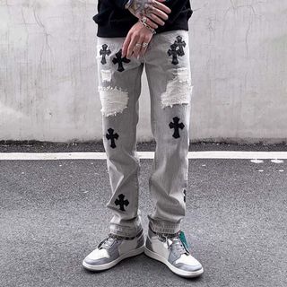 クロムハーツ(Chrome Hearts)のダメージ　クロスパッチワーク　ストレート　デニム(デニム/ジーンズ)