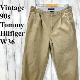 トミーヒルフィガー(TOMMY HILFIGER)のビンテージ90Ｓオールドトミーヒルフィガー　ツータックコットンパンツ　メンズ古着(チノパン)