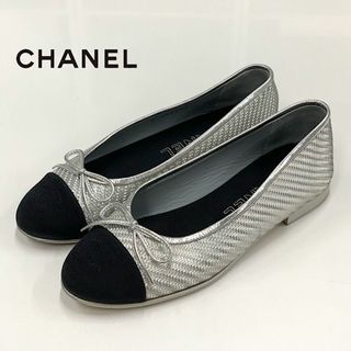 シャネル(CHANEL)の8872 シャネル レザー ファブリック ココマーク リボン バレエシューズ(バレエシューズ)