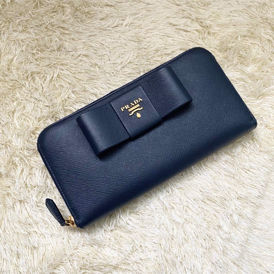 極上美品✨PRADA プラダ ネイビー リボン サフィアーノ 財布 極上美品✨PRADA プラダ ネイビー リボン サフィアーノ 財布