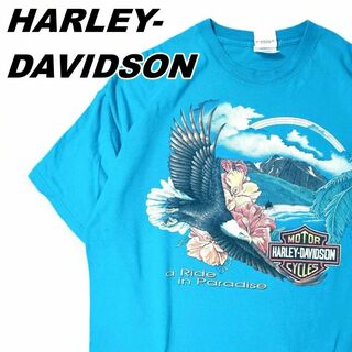 ハーレーダビッドソン(Harley Davidson)のハーレーダビッドソン Tシャツ XL コバルトブルー 希少 両面 ビッグプリント(Tシャツ/カットソー(半袖/袖なし))