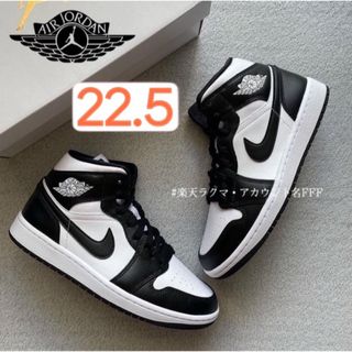 ジョーダン(Jordan Brand（NIKE）)の【新品22.5cm】NIKE エアジョーダン１MID ホワイト/ブラック パンダ(スニーカー)