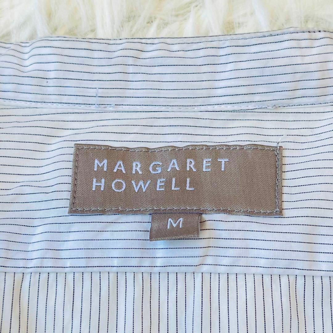 MARGARET HOWELL(マーガレットハウエル)のマーガレットハウエル　ストライプ　ノーカラー　シャツ　白シャツ. メンズのトップス(シャツ)の商品写真