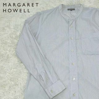 マーガレットハウエル(MARGARET HOWELL)のマーガレットハウエル　ストライプ　ノーカラー　シャツ　白シャツ.(シャツ)