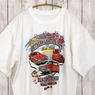 半袖Ｔシャツ　アメリカ企業ロゴ　オールドカープリント　白ホワイト　メンズ古着(Tシャツ/カットソー(半袖/袖なし))