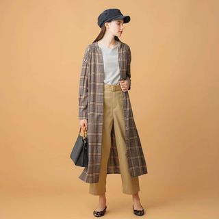 グローブ(grove)の美品 グローブ シャツワンピース チェック 羽織り ロング(ロングワンピース/マキシワンピース)