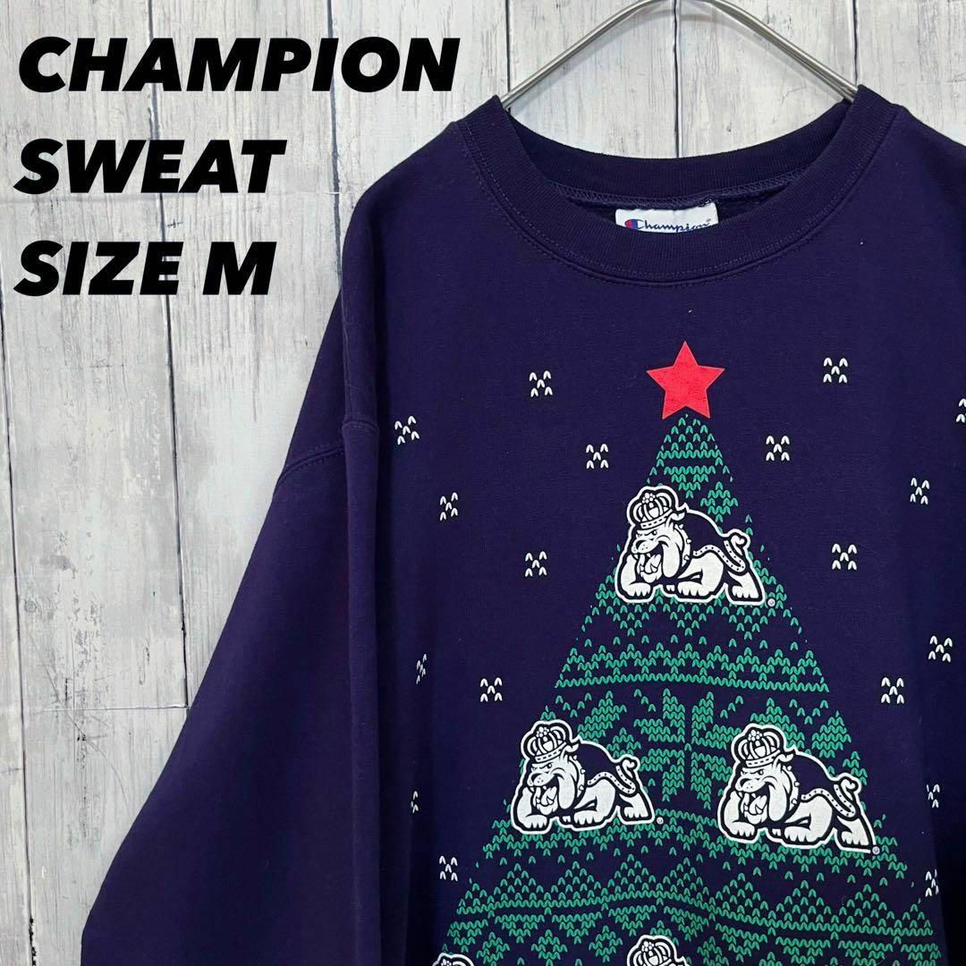 Champion(チャンピオン)のアメリカ古着　チャンピオンブルドッグプリントスエットトレーナー　サイズMネイビー メンズのトップス(スウェット)の商品写真