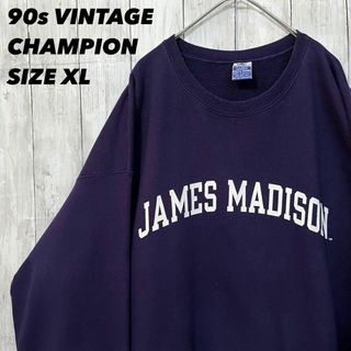 チャンピオン(Champion)の90sヴィンテージ古着　チャンピオン　プリントスエットトレーナー　サイズXL紺色(スウェット)