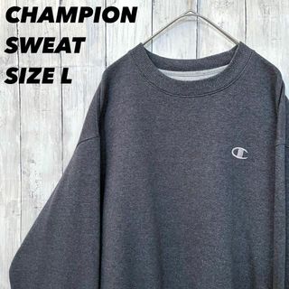 チャンピオン(Champion)のUS古着　チャンピオン　刺繍ロゴスエットトレーナー　サイズL グレー　背当て付き(スウェット)