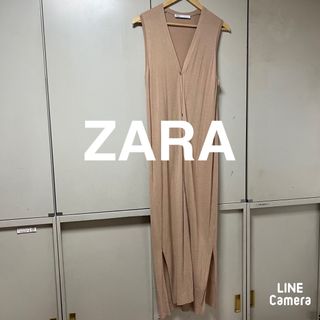 ザラ(ZARA)のZARA ロングベスト　ベージュ　薄手(ベスト/ジレ)