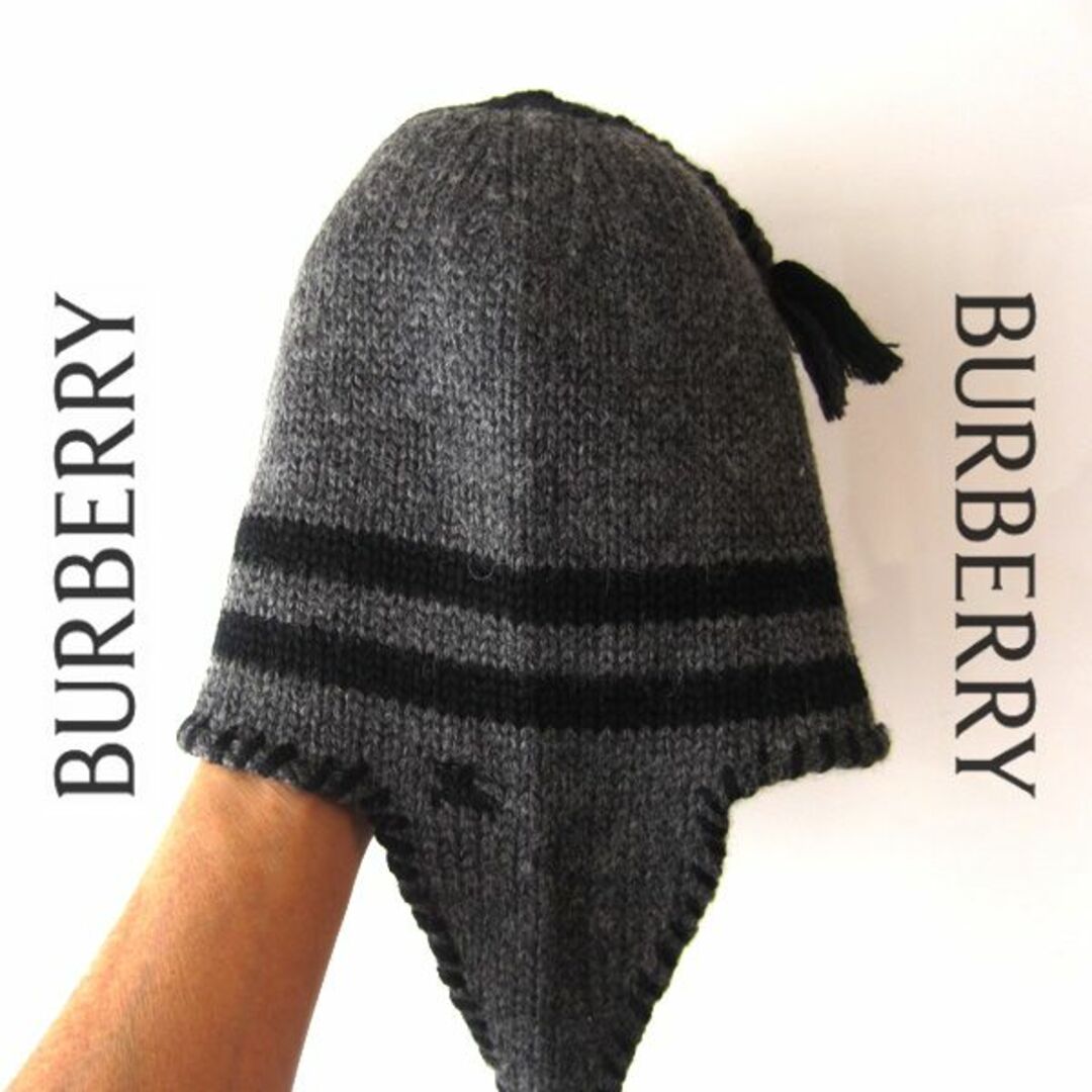 BURBERRY(バーバリー)の美品　BURBARY／バーバリー★　耳当て付きニットキャップ　ビーニー レディースの帽子(ニット帽/ビーニー)の商品写真